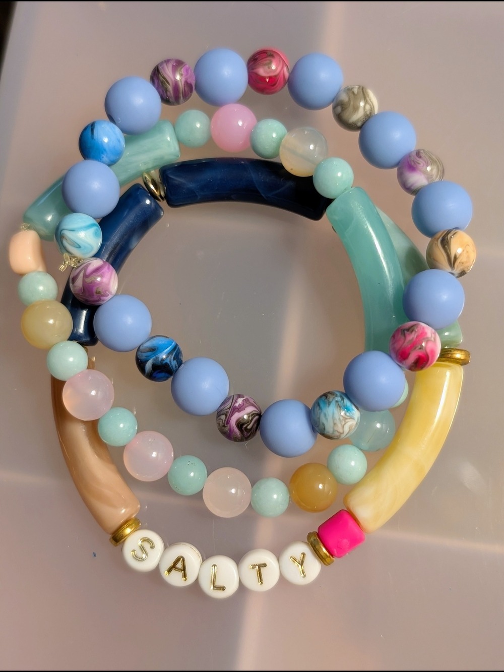 Salty Beaded Bracelet Stack Pastel Blue Multicolor